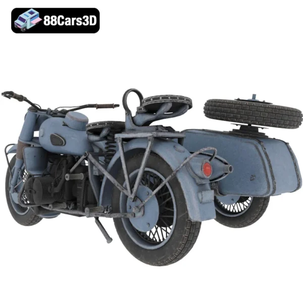 Motorcycle with Sidecar 3D Model Vintage Utility Bike