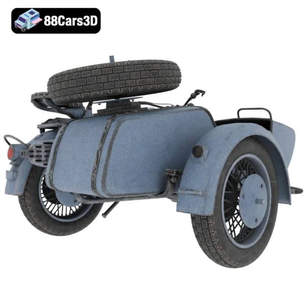Motorcycle with Sidecar 3D Model Vintage Utility Bike