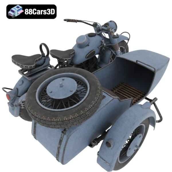 Motorcycle with Sidecar 3D Model Vintage Utility Bike