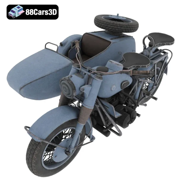 Motorcycle with Sidecar 3D Model Vintage Utility Bike