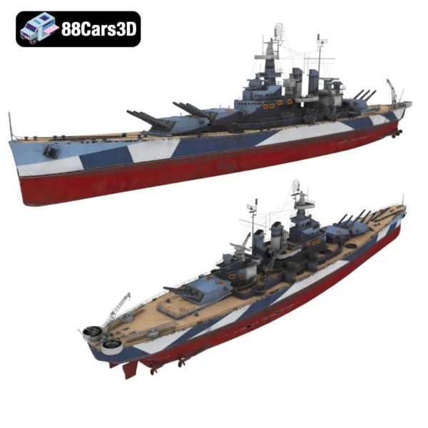 USS North Carolina Battleship 3D Model WWII Naval Warship for Simulation