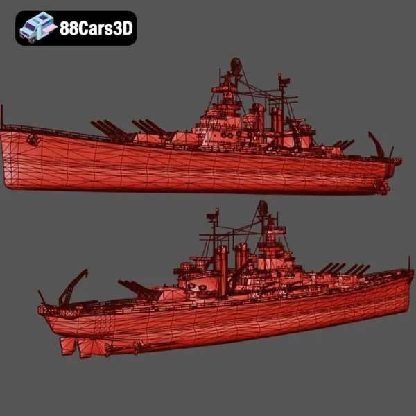 USS North Carolina Battleship 3D Model WWII Naval Warship for Simulation