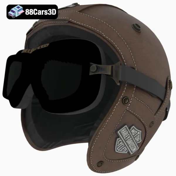 01 Leather Moto Helmet 3D Model Classic Motorcycle Helmet for Rendering