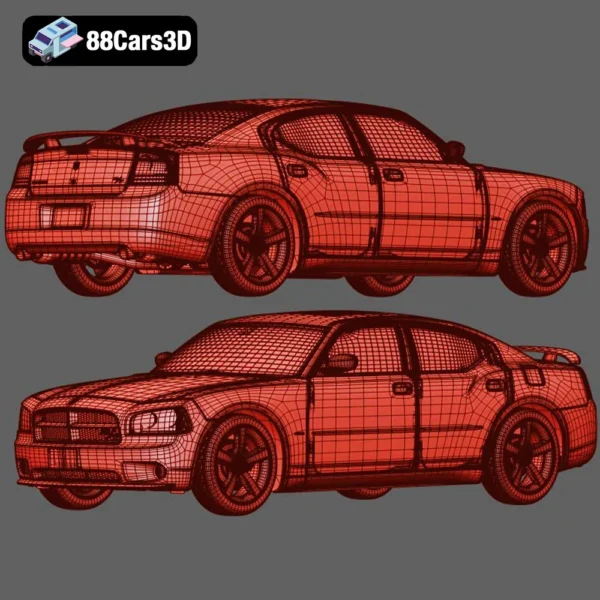 Dodge Charger 3D Model Muscle Sedan for Rendering Simulation & Game Use