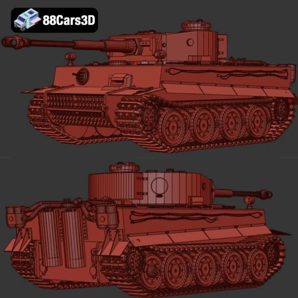 German Tiger Tank-006 German Tiger Tank 3D Model WWII Military Tank for Rendering