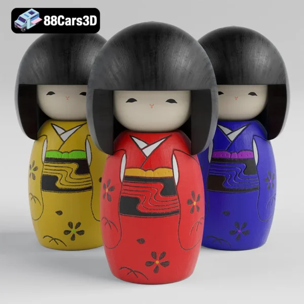 Kokeshi Doll 3D Model Traditional Japanese Doll for Rendering