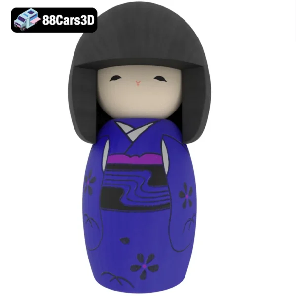 Kokeshi_Doll-002 Kokeshi Doll 3D Model Traditional Japanese Doll for Rendering