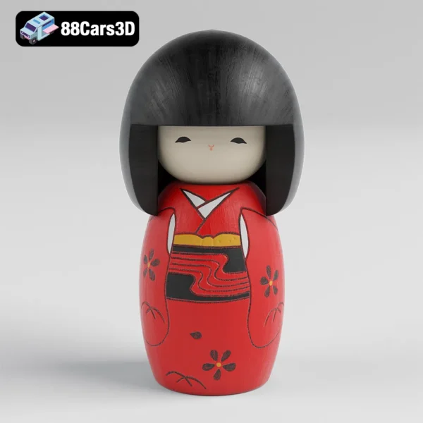 Kokeshi_Doll-004 Kokeshi Doll 3D Model Traditional Japanese Doll for Rendering