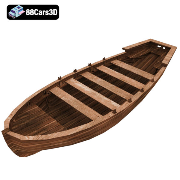 Shallop 3D Model Historical Open Boat with Oars and Sail