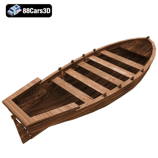 Shallop-005 Shallop 3D Model Historical Open Boat with Oars and Sail