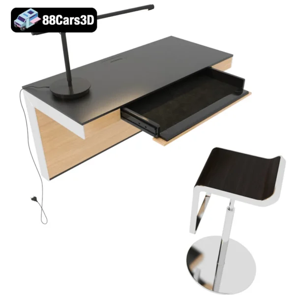 Wall Desk 3D Model Modern Wall-Mounted Desk for Rendering