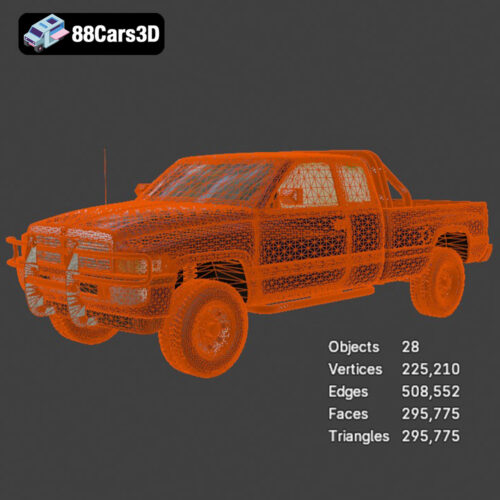 Chrysler Dodge Ram Extended Cab 1996-008 Chrysler Dodge Ram Extended Cab 1996 3D Model