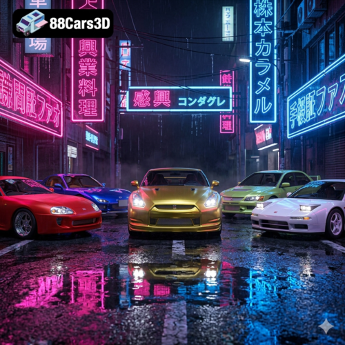 Japanese Legends: JDM Street Racing 3D Models Bundle (5-in-1 Pack) Nissan Mitsubishi Honda Mazda Toyota 3D Printable STL