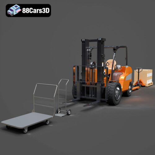 CAT Forklift Manual Loader & Warehouse Carts Kit 3D Model
