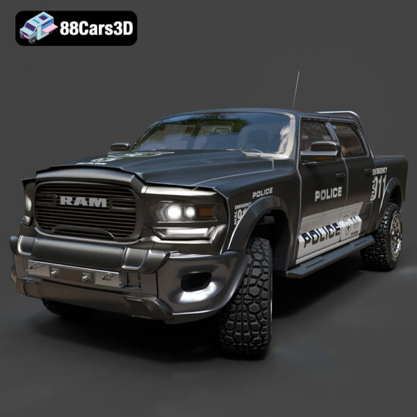 Dodge RAM 2500 2023 Police Car 3D Model Download STL FBX OBJ GLB Blend - Gallery Image 1 Dodge RAM 2500 2023 Police Car